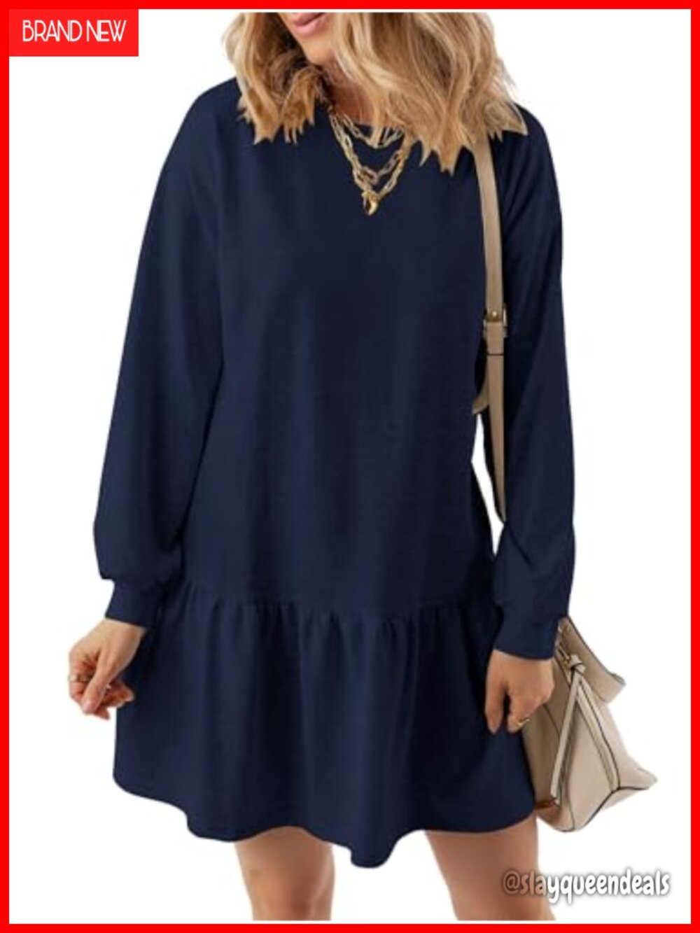 Womens Sweatshirt Dress Long Sleeve Pullover Patchwork Casual Mini Dress